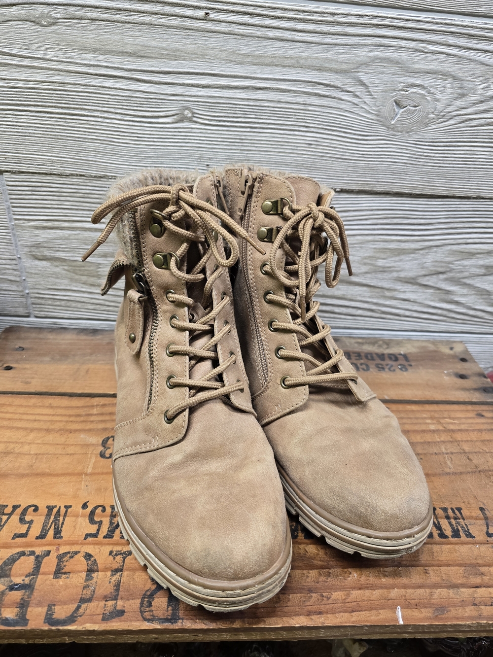 Cliffs by WHITE MOUNTAIN Tan Lace-Up Combat Boots
